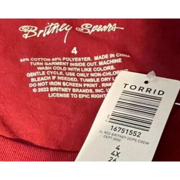 Britney Spears +4 Red Crew OOOPS I Did It Again Text Print Short Sleeve T-Shirt - Picture 6 of 6